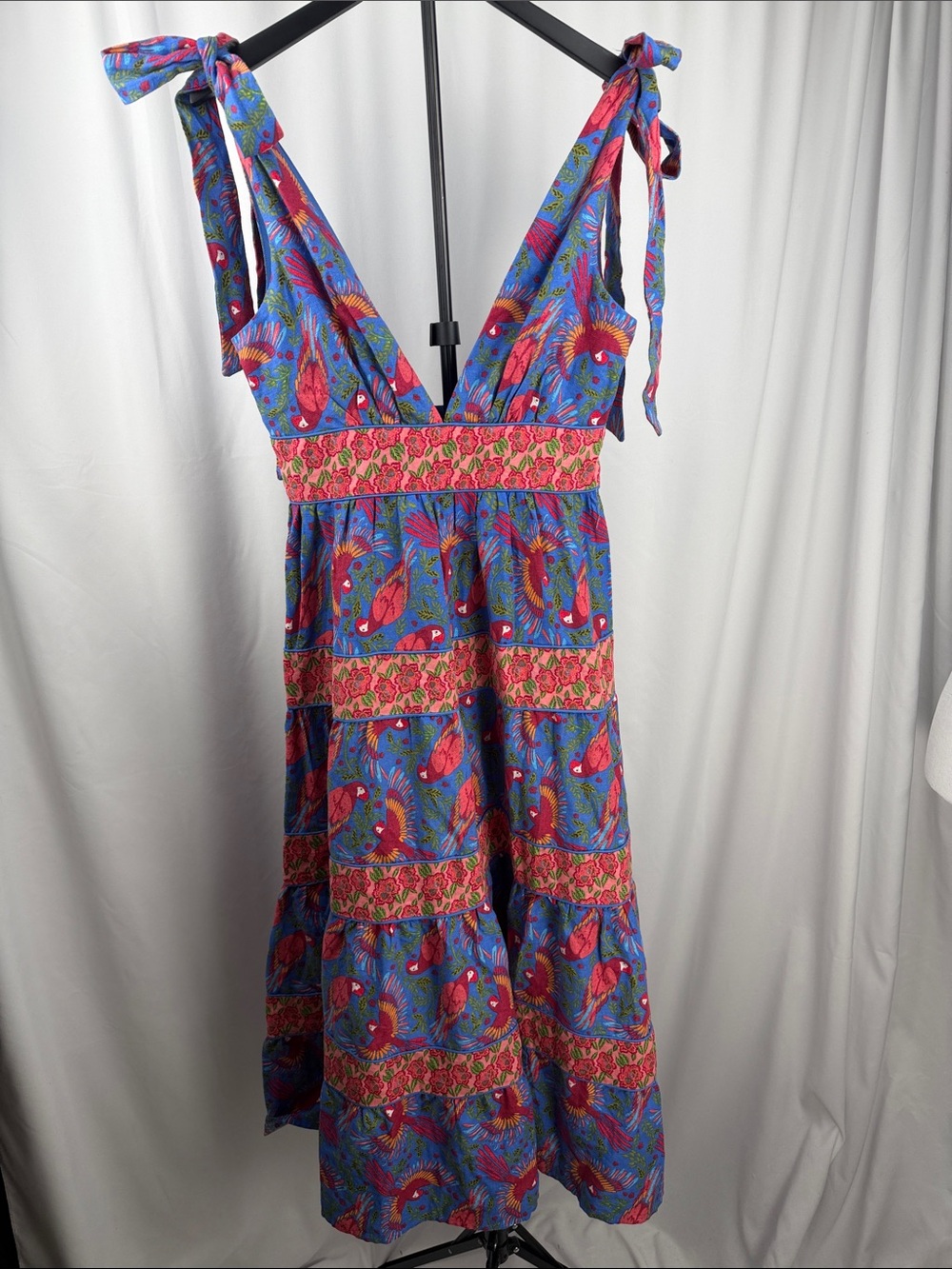 House of Harlow 1960 Blue and Pink Floral Tie-Shoulder Midi Dress